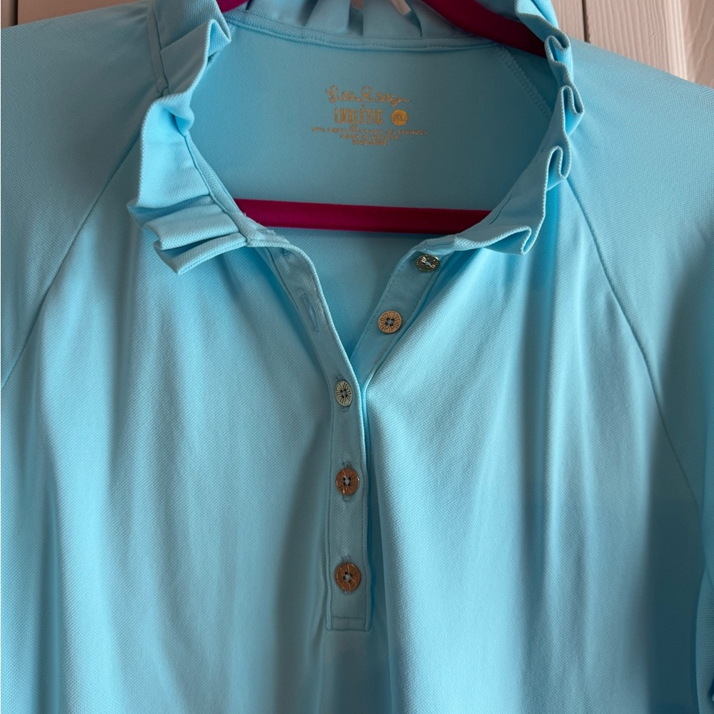 EUC LILLY PULITZER Bali Blue Meryl Nylon Pique Polo UPF 50+ Long-Sleeve Size XL